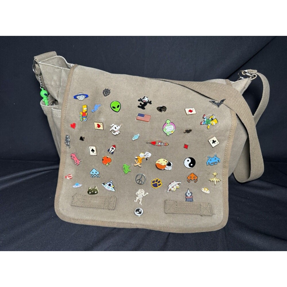 Vintage Rothco Canvas Messenger Bag Maximalist 40+ Enamal Pins